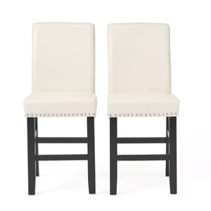 English Elm Christopher Knight Home® - Contemporary Ivory Bonded Leather Counter Stools with Nailhead Trim, 25" Padded Bar Chairs (Set of 2) N780P168429