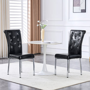 English Elm Set of 4 Glam Faux Leather Dining Chairs with Crystal Buckle and Gold Tone Legs Black W3226P311056