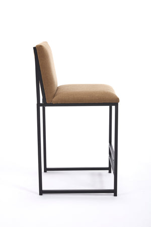 English Elm Counter Height Bar Stools Set of 2 Upholstered Linen Seats with Metal Frame & Cushion Comfort for Kitchen Bar and Dining Room Coffee W1249P257010