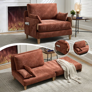 English Elm Foldable mid-century sleeper sofa bed recliner 3-in-1 convertible for small spaces with pillows and storage Orange W395P290558