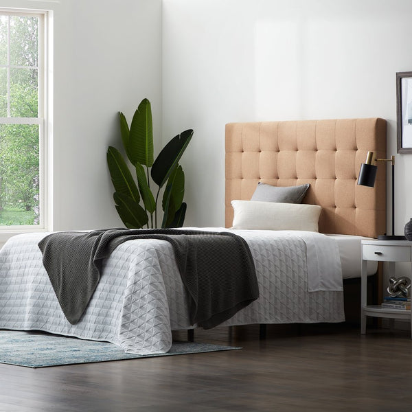 English Elm Lucid Upholstered Square Tufted Headboard for Full/Full XL Beds, Adjustable 46–58" Height, Beige B350P394820