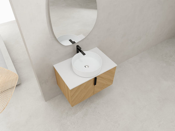 English Elm 30" Elegant Wall-Mounted Bathroom Vanity With Ceramic Sink & Soft-Close Doors For Modern Spaces W999S00443