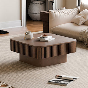 English Elm 31.5'' Square Wood Veneer Flip Top Storage Coffee Table with Slat Detail for Living Rooms Walnut W1435P375246