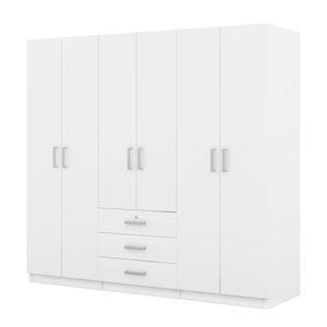 English Elm 6-doors Mdf Wardrobe with Large Drawers Streamlined Bedroom Storage Modern Design White N820000010K