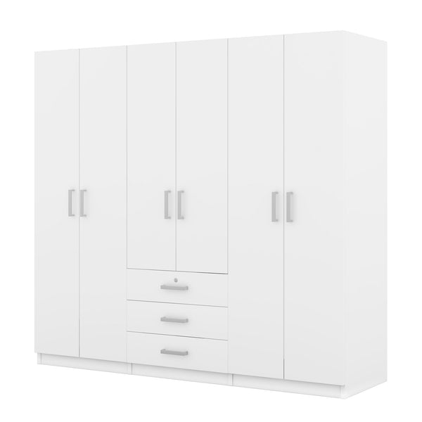 English Elm 6-doors Mdf Wardrobe with Large Drawers Streamlined Bedroom Storage Modern Design White N820000010K
