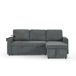 English Elm Modern Chenille Pull-Out Bed Sofa With Table, Led Lights, Usb Ports & Cup Holders - Gray Cozy Comfort W1413S00096