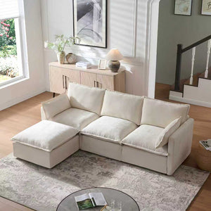 English Elm 93.31" Modular L-shaped Sectional with Movable Ottoman Chenille 4-seat Living Room Sofa Beige W2795S00034