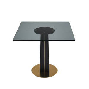 English Elm Modern Round Negotiation Table - 85Cm Black Glass Top, Stylish Wooden Legs & Luxe Gold Base Design W1535S00593