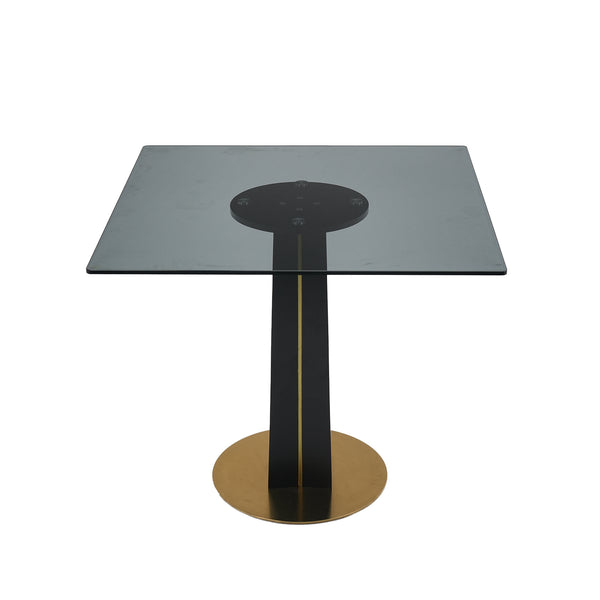 English Elm Modern Round Negotiation Table - 85Cm Black Glass Top, Stylish Wooden Legs & Luxe Gold Base Design W1535S00593