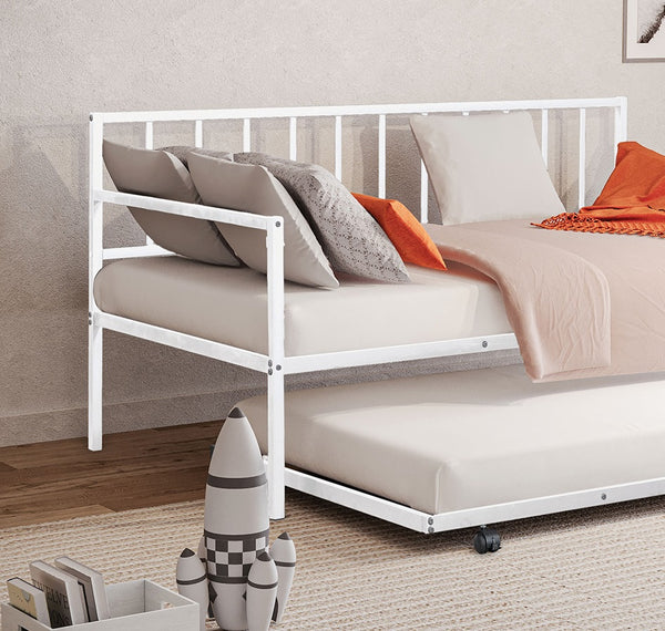 English Elm 1pc Twin Metal Daybed With Trundle White Finish Sleek Contemporary Design Space-Saving Twin Guest Bed Mattress-Ready B2741P364411