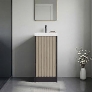 English Elm Syracuce Floating Vanity with Fluted Door Resin Sink and Shelved Storage for Small Bathrooms B200P484460