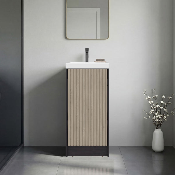English Elm Syracuce Floating Vanity with Fluted Door Resin Sink and Shelved Storage for Small Bathrooms B200P484460