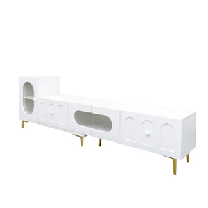 English Elm Wood Extendable TV Stand with Retractable Cabinet and Ample Storage for Living Room Media Centers White W331S00177