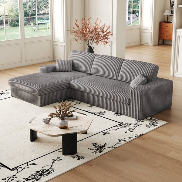English Elm 114.5'Modern Corduroy Modular sofa with reversible chaise, slow-rebound foam cushions and versatile L-shape seating Grey W834S00457