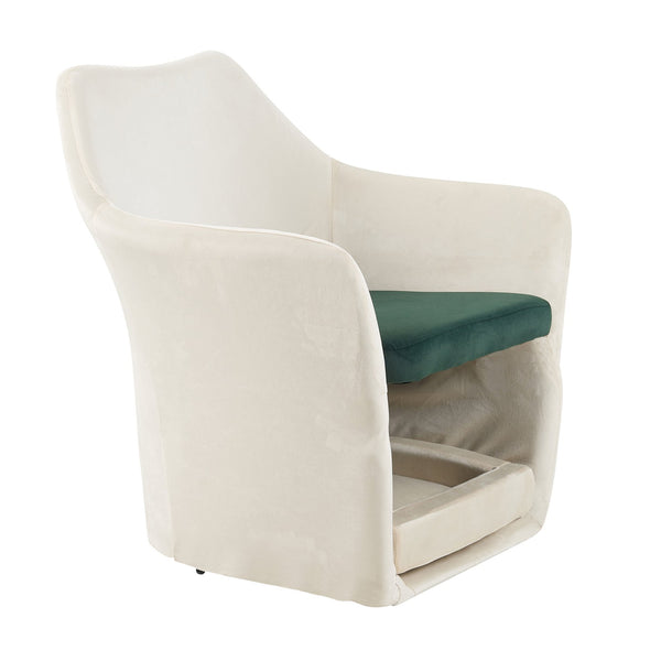English Elm Furniture Plush 2-in-1 Pet-Friendly Mid Century Modern Accent Chair with Velvet Upholstery, Removable Base and Ergonomic Support for Living Room Dark Green,White N843P331164C