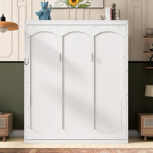 English Elm Queen Murphy Wall Bed with Integrated Shelving Foldable Mdf Cabinet for Guest Rooms White LP000693AAK-3