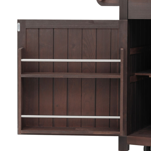 English Elm K&k Solid Fir Grill Cart Stainless Steel Top Outdoor Kitchen Station with Locking Wheels Brown N707P409087Z