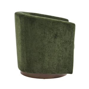 English Elm Halo Velvet Barrel Swivel Accent Chair with Bentwood Ring Base for Living Rooms Olive Green,Walnut N776P378583G