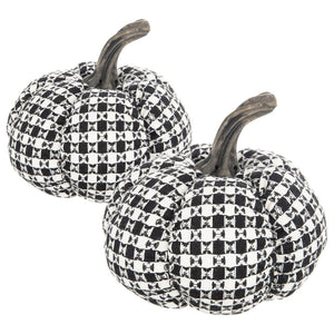 English Elm Set Of 2 Black-White Plaid Fabric Pumpkins - Cozy Rustic Décor For Fall & Halloween Displays W2078P237308-GIGA