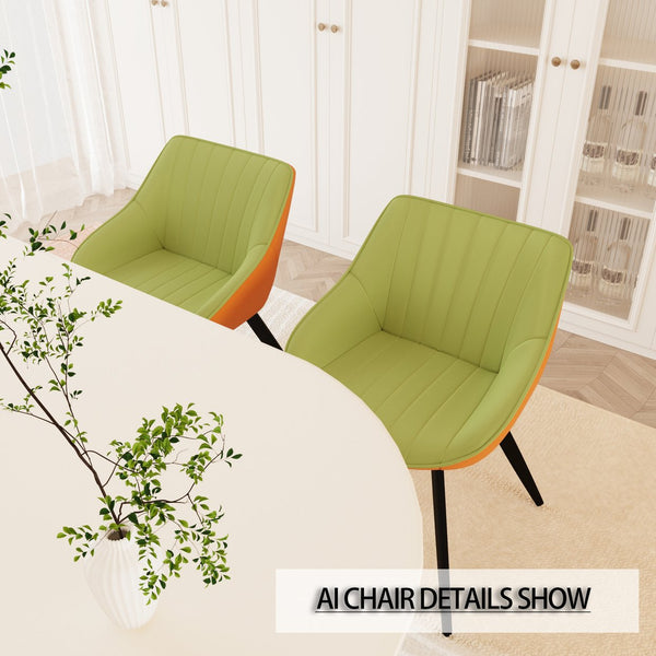 English Elm 63" Medieval-Modern Cream Dining Table Set With 4 Green Pu Chairs & Black Metal Legs For Style W2189S00759