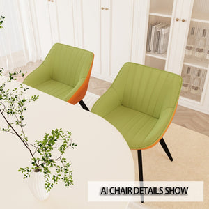 English Elm 63" Cream Mdf Dining Table Set with Carved Wave Legs and Beige Pu Upholstered Chairs White+Green W2189S00851