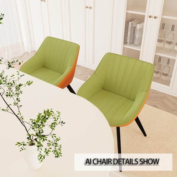 English Elm 63" Cream Mdf Dining Table Set with Carved Wave Legs and Beige Pu Upholstered Chairs White+Green W2189S00851