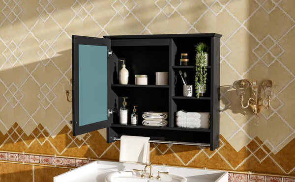English Elm 30 Inch Wall Mount Mirror Cabinet Mdf Storage with Soft Close Hinges Bathroom Vanity Black N710P186086B