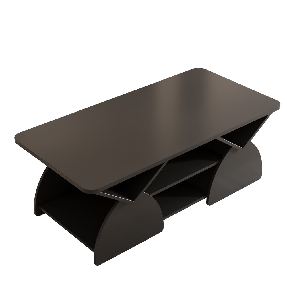 English Elm Engineered rounded corner rectangular coffee table with 6 cubbies, spacious tabletop, durable melamine finish Black W2899P372760