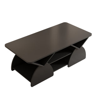 English Elm Engineered rounded corner rectangular coffee table with 6 cubbies, spacious tabletop, durable melamine finish Black W2899P372760