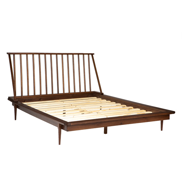 English Elm Walker Edison - Mid-Century Solid Pine Queen Platform Bed with Spindle Headboard, Tapered Legs & No Box Spring Needed Walnut 94 L x 16 W x 6 H B185P169401