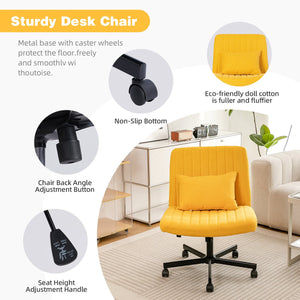 English Elm Yellow Linen Criss Cross Armless Office Chair with Wheels - Ergonomic Swivel, Adjustable Tilt, Luxe Upholstery W3394P329162