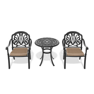 English Elm 3-Piece Cast Aluminum Patio Furniture Set With Cushions, Umbrella Hole, And Stackable Chairs W1710S00413