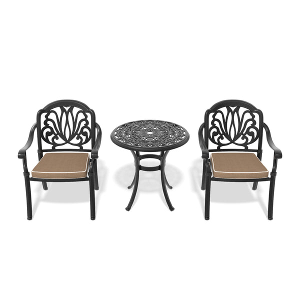 English Elm 3-Piece Cast Aluminum Patio Furniture Set With Cushions, Umbrella Hole, And Stackable Chairs W1710S00413
