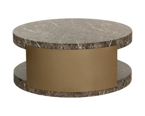 Sunpan CAVETTE Coffee Table - Elegant Dark Emperador Marble Look with Brass Frame for Modern Living Rooms 112634