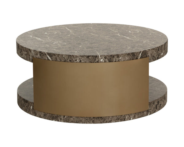 Sunpan CAVETTE Coffee Table - Elegant Dark Emperador Marble Look with Brass Frame for Modern Living Rooms 112634