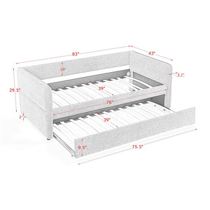English Elm Daybed With Trundle - Elegant Tufted Sofa Bed In Soft Beige Boucle For Stylish Small Spaces & Guests W1413S00092
