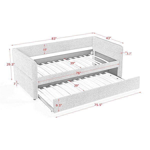 English Elm Daybed With Trundle - Elegant Tufted Sofa Bed In Soft Beige Boucle For Stylish Small Spaces & Guests W1413S00092
