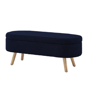 English Elm Luxury Boucle Oval Ottoman Bench with Hidden Storage Rubberwood Legs Entryway Seat Navy Blue W2186P430718