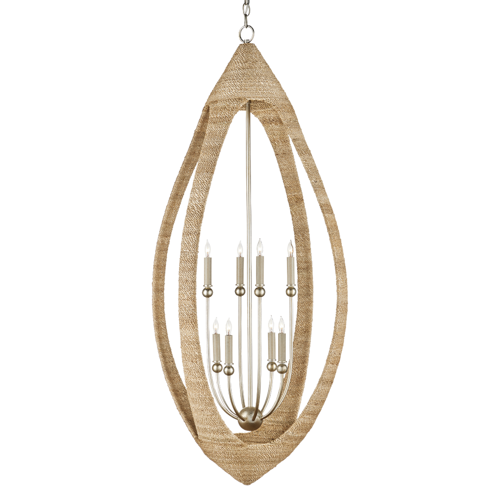 Menorca Chandelier: Artisan-Crafted Abaca Rope Design with Contemporary Silver Leaf Finish, 33.75" Height