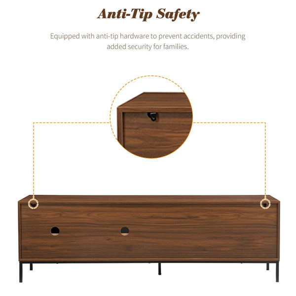 English Elm U-can Mid Century Walnut Media Console with Sliding Doors and Metal Frame for Living Rooms Brown N724P360370D