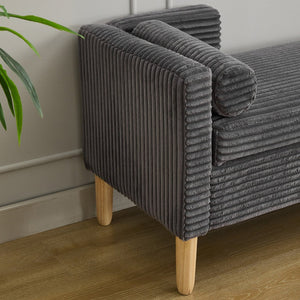 English Elm 65.35"wide Corduroy Storage Bench Ottoman with Bolster Pillows and Rubberwood Legs W3118P410501