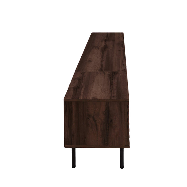 English Elm 78 Inch Walnut Media Console with Slatted Doors Iron Legs and Cable Management N710P373591Q