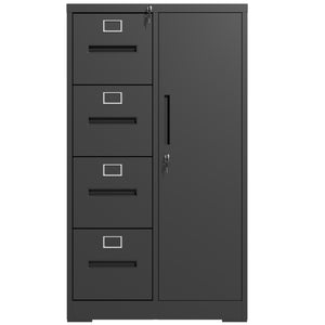 English Elm Metal Four Drawer Filing Cabinet with Lock Steel Storage for Home Office Bedroom Black W2735P457274