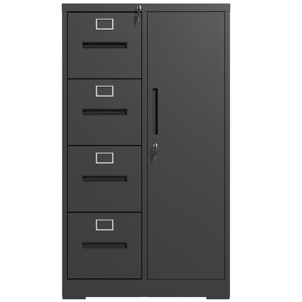 English Elm Metal Four Drawer Filing Cabinet with Lock Steel Storage for Home Office Bedroom Black W2735P457274