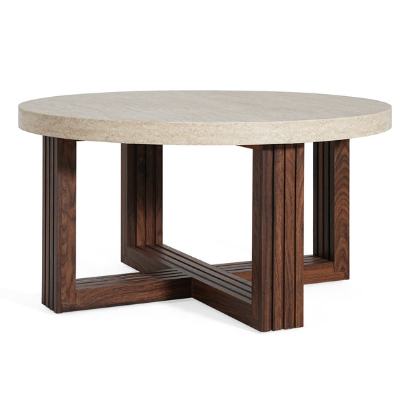 English Elm Round Marble Pattern Coffee Table with Cross Wood Base for Modern Living Rooms N770P365808M
