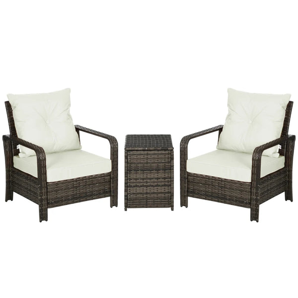 English Elm Wicker 3 Piece Outdoor Bistro Set with Pe Rattan Lounge Chairs and Storage Table T3971P444365