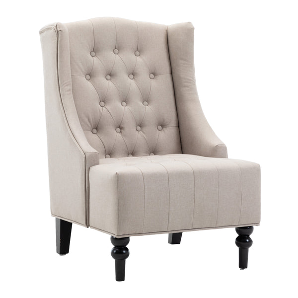 English Elm 1pc Wingback Accent Chair Diamond Tufted Polyester Upholstery Parlor Inspired Seating Beige B011P202558