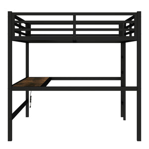 English Elm Metal Queen Loft Bed With Integrated Desk, Power Outlet & Led Lights - Space-Saving Black Design W1580S00107