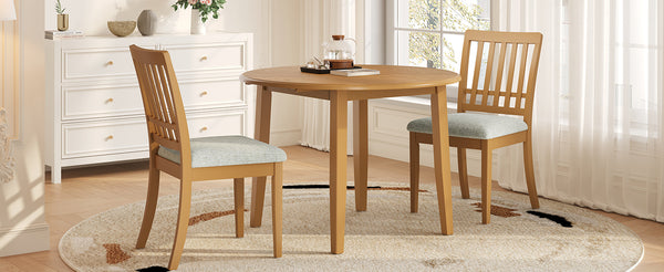 English Elm 3-piece Folding Round Dining Set with Upholstered Chairs for Compact Apartment Spaces Light Brown N752S000618A