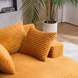 English Elm Oversized Corduroy Chaise Longue Sofa Bed — Modern Deep-Seat Sleeper with Armrests & Pillows for Compact Spaces Orange W1752P264714